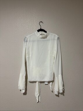 Reformation Ivory Long-Sleeve Tie-Back Ruffle Blouse